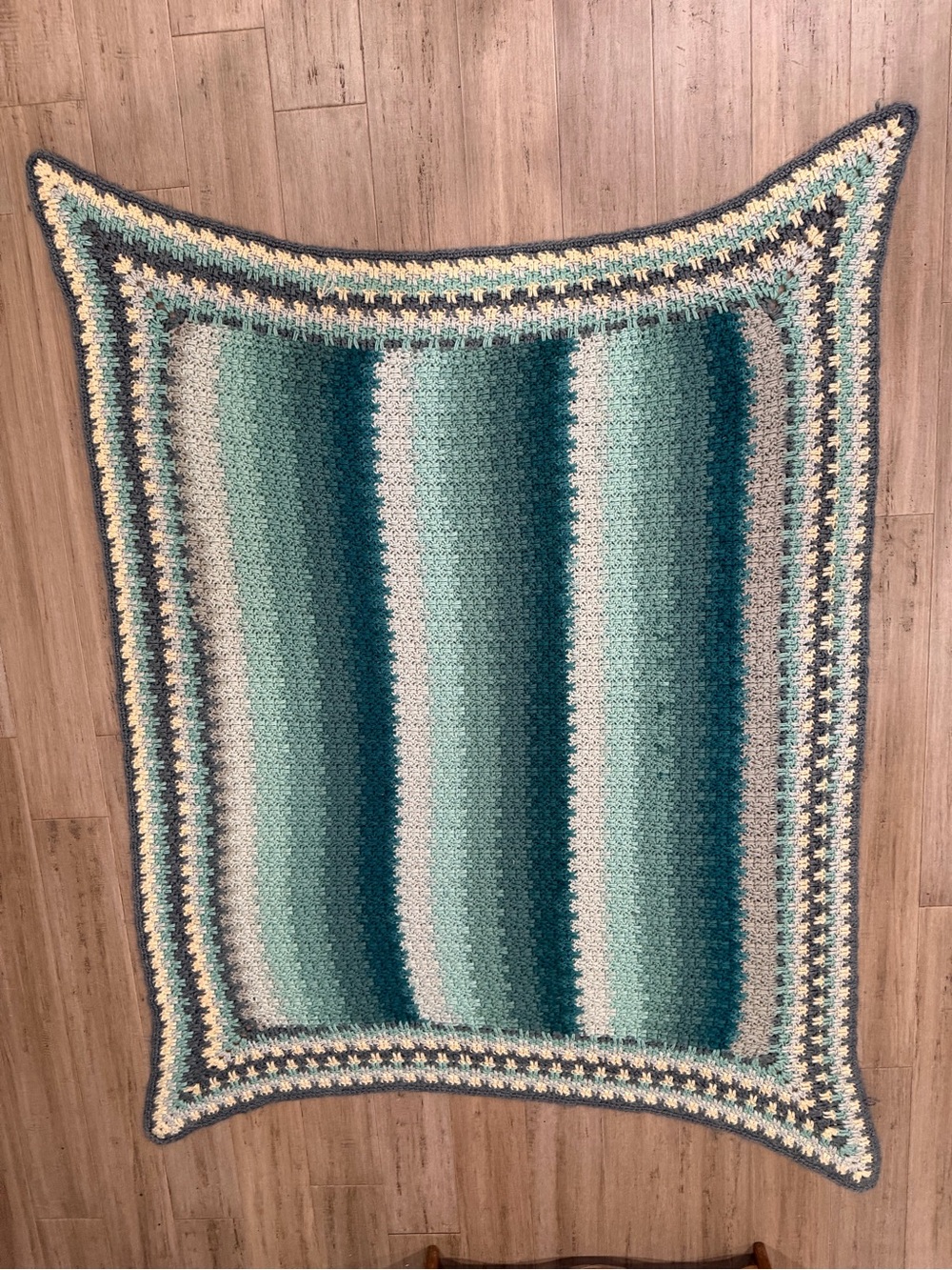 Handmade Striped Crochet Throw - Teal, Aqua, Cream